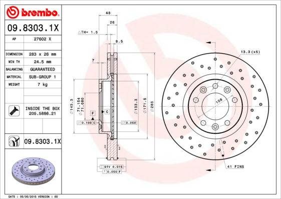 Brembo 09.8303.1X - Əyləc Diski furqanavto.az