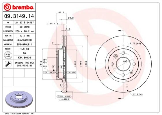 Brembo 09.3149.14 - Əyləc Diski furqanavto.az