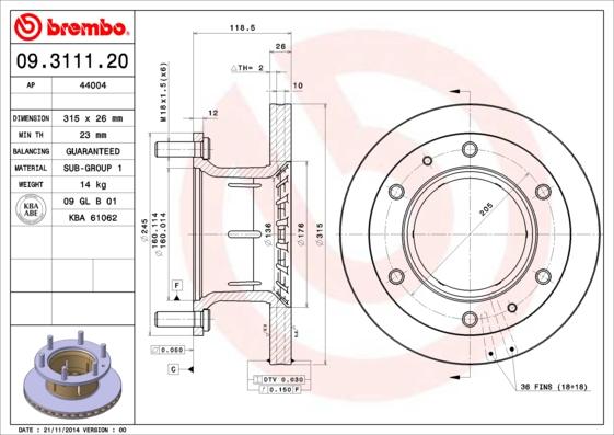 Brembo 09.3111.20 - Əyləc Diski furqanavto.az