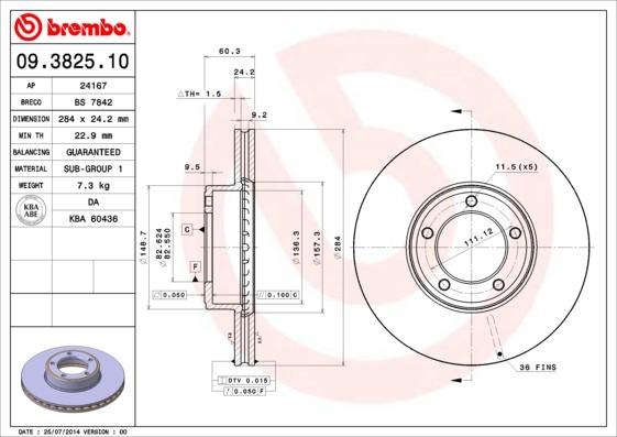 Brembo 09.3825.10 - Əyləc Diski furqanavto.az