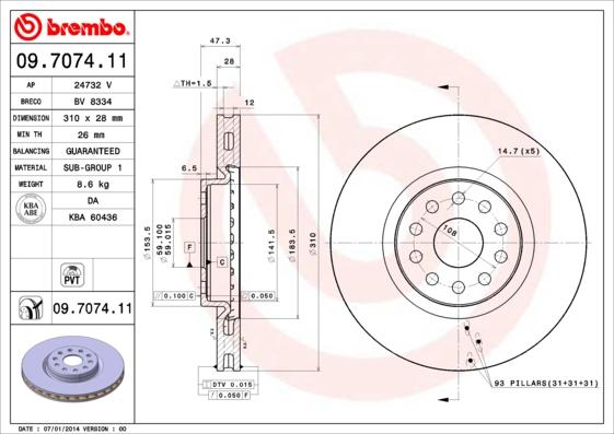 Brembo 09.7074.11 - Əyləc Diski furqanavto.az