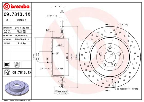 Brembo 09.7813.1X - Əyləc Diski furqanavto.az