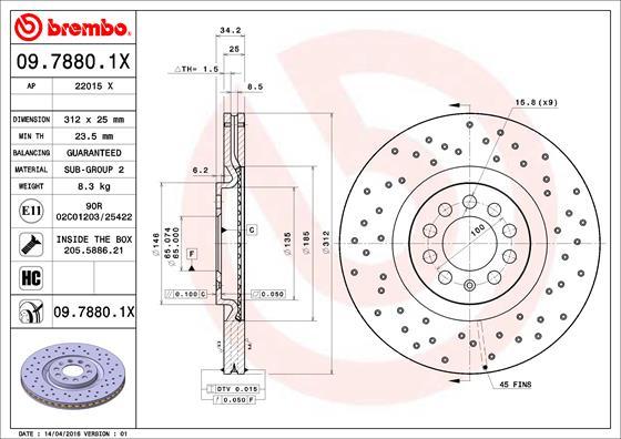 Brembo 09.7880.1X - Əyləc Diski furqanavto.az