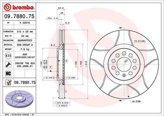 Brembo 09.7880.75 - Əyləc Diski furqanavto.az