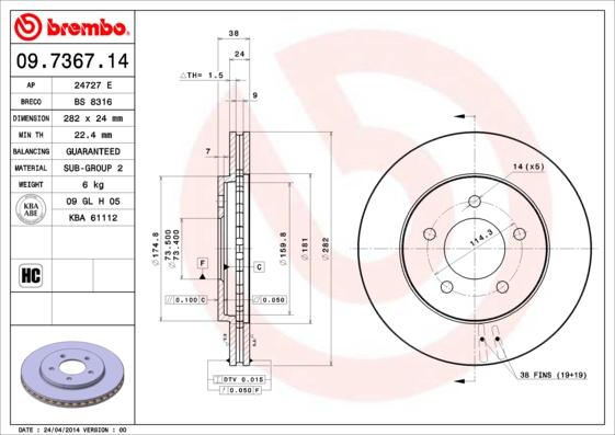 Brembo 09.7367.11 - Əyləc Diski furqanavto.az