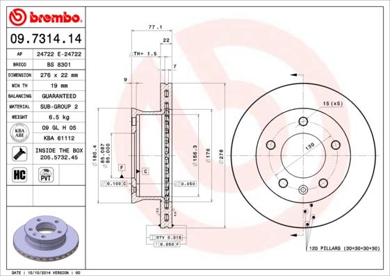 Brembo 09.7314.14 - Əyləc Diski furqanavto.az