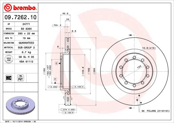 Brembo 09.7262.10 - Əyləc Diski furqanavto.az