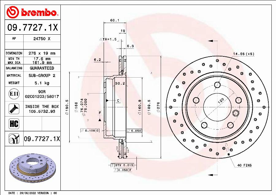 Brembo 09.7727.1X - Əyləc Diski furqanavto.az