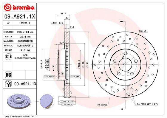 Brembo 09.A921.1X - Əyləc Diski furqanavto.az