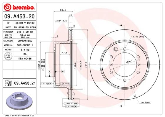 Brembo 09.A453.20 - Əyləc Diski furqanavto.az