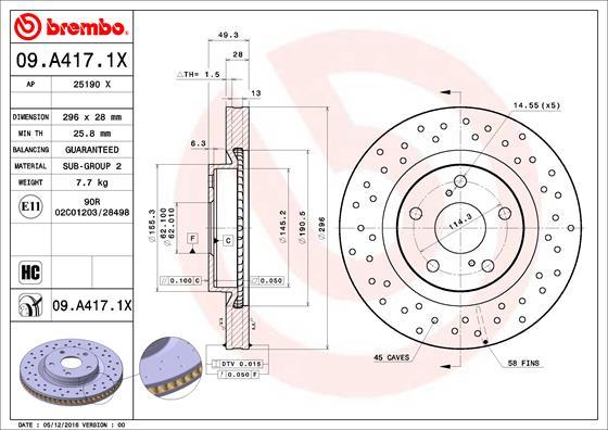 Brembo 09.A417.1X - Əyləc Diski www.furqanavto.az