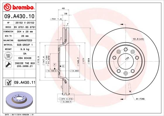 Brembo 09.A430.10 - Əyləc Diski furqanavto.az