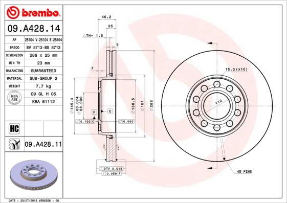 Brembo 09.A428.14 - Əyləc Diski furqanavto.az