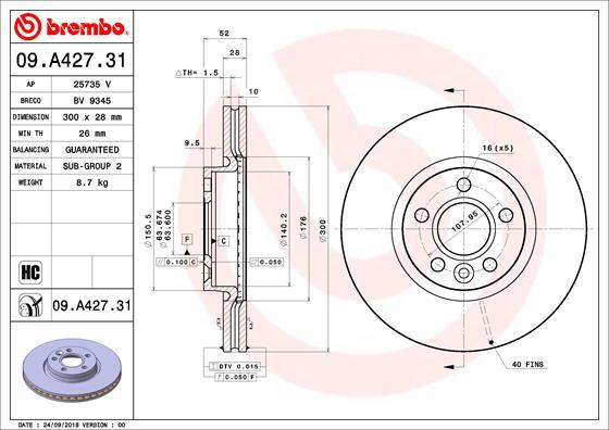 Brembo 09.A427.31 - Əyləc Diski furqanavto.az