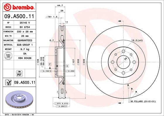 Brembo 09.A500.11 - Əyləc Diski furqanavto.az