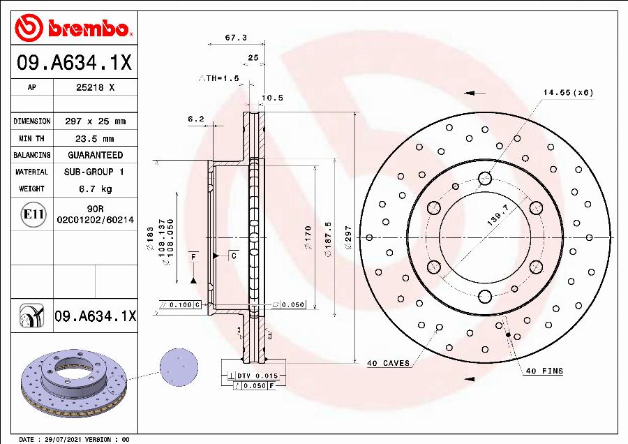 Brembo 09.A634.1X - Əyləc Diski furqanavto.az