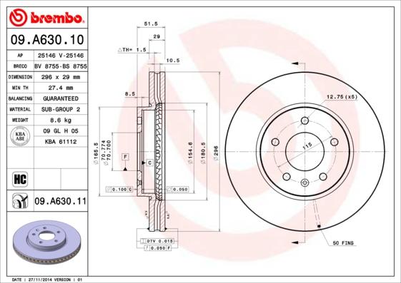 Brembo 09.A630.10 - Əyləc Diski furqanavto.az