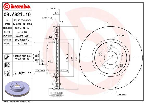 Brembo 09.A621.10 - Əyləc Diski furqanavto.az