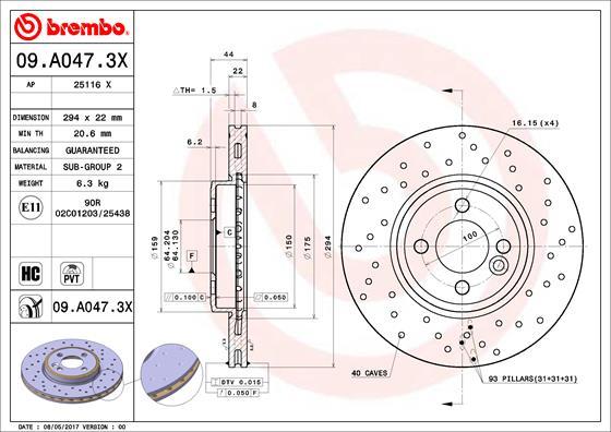 Brembo 09.A047.3X - Əyləc Diski furqanavto.az