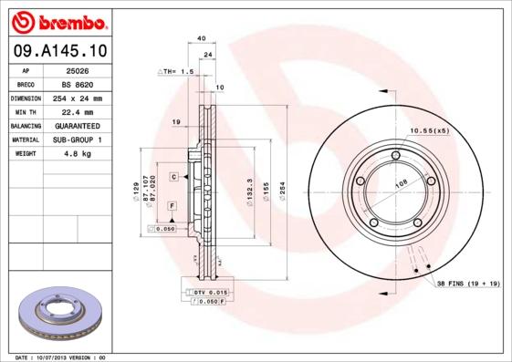 Brembo 09.A145.10 - Əyləc Diski furqanavto.az