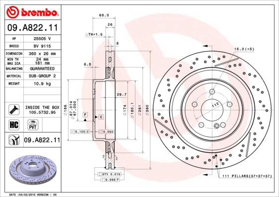 Brembo 09.A822.11 - Əyləc Diski furqanavto.az