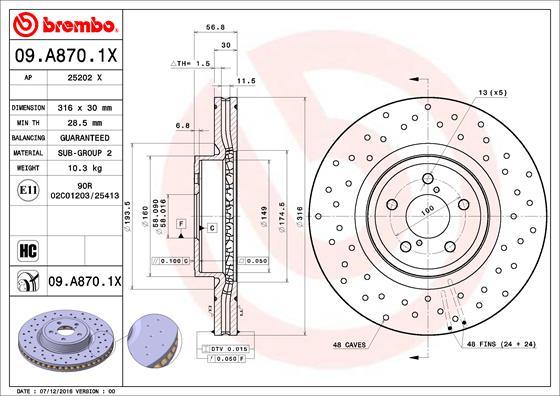 Brembo 09.A870.1X - Əyləc Diski furqanavto.az