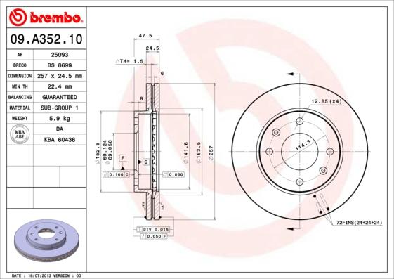 Brembo 09.A352.10 - Əyləc Diski furqanavto.az