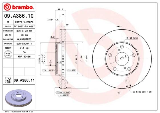 Brembo 09.A386.11 - Əyləc Diski furqanavto.az