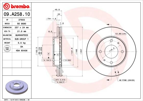 Brembo 09.A258.10 - Əyləc Diski furqanavto.az