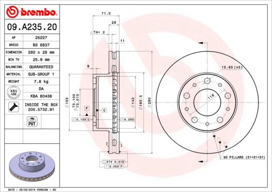 Brembo 09.A235.20 - Əyləc Diski furqanavto.az