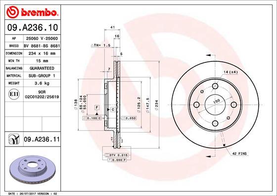 Brembo 09.A236.11 - Əyləc Diski furqanavto.az