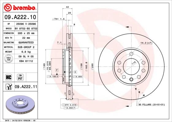 Brembo 09.A222.10 - Əyləc Diski furqanavto.az