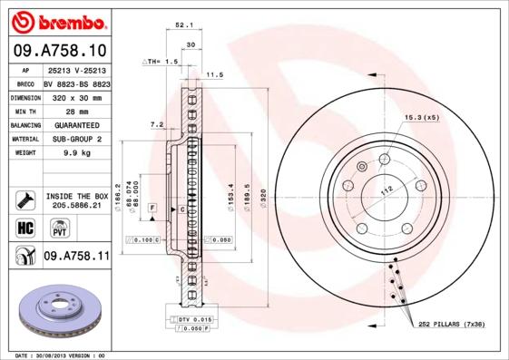 Brembo 09.A758.11 - Əyləc Diski furqanavto.az