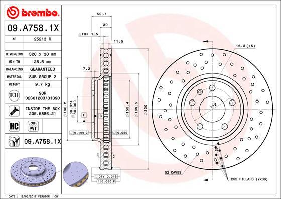 Brembo 09.A758.1X - Əyləc Diski furqanavto.az