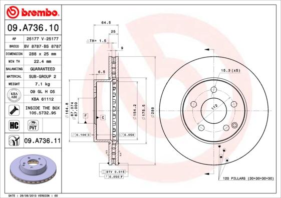 Brembo 09.A736.10 - Əyləc Diski furqanavto.az