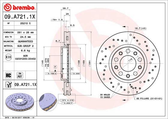 Brembo 09.A721.1X - Əyləc Diski furqanavto.az