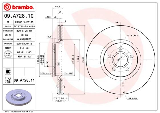 Brembo 09.A728.10 - Əyləc Diski furqanavto.az