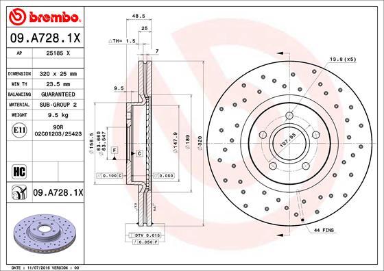 Brembo 09.A728.1X - Əyləc Diski furqanavto.az