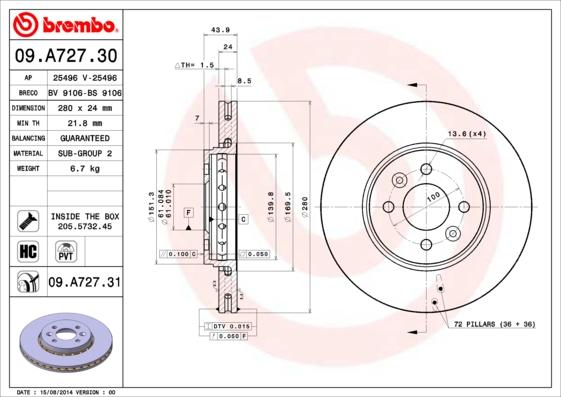 Brembo 09.A727.30 - Əyləc Diski furqanavto.az