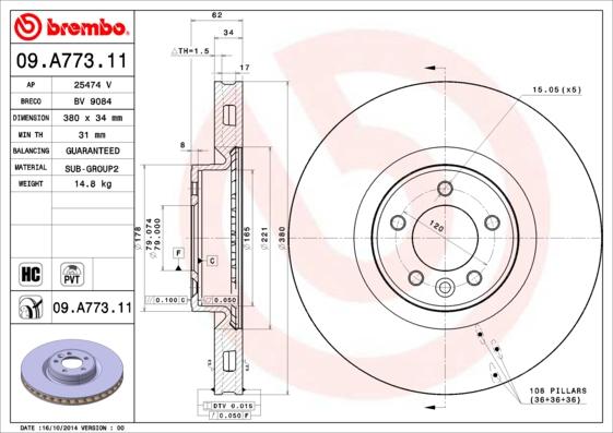 Brembo 09.A773.11 - Əyləc Diski www.furqanavto.az