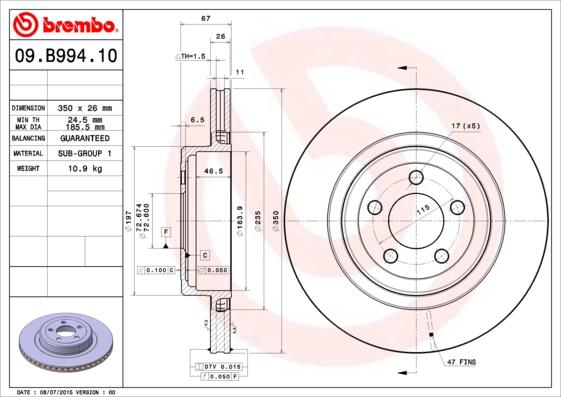 Brembo 09.B994.10 - Əyləc Diski furqanavto.az