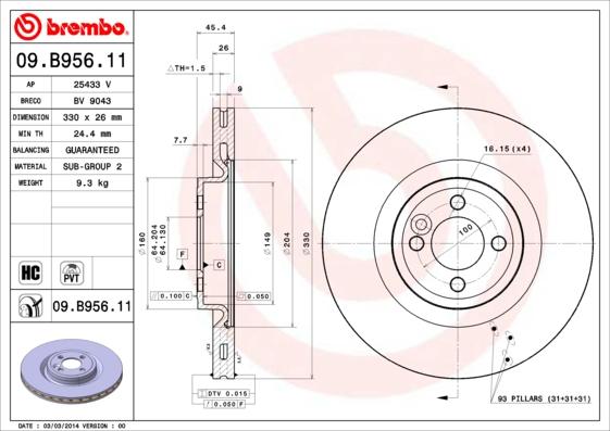 Brembo 09.B956.11 - Əyləc Diski furqanavto.az