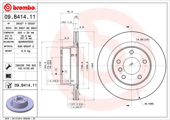 Brembo 09.B414.11 - Əyləc Diski furqanavto.az