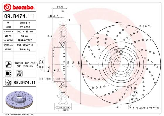 Brembo 09.B474.11 - Əyləc Diski furqanavto.az