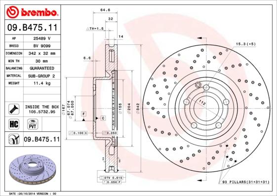 Brembo 09.B475.11 - Əyləc Diski furqanavto.az