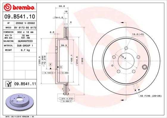 Brembo 09.B541.11 - Əyləc Diski furqanavto.az