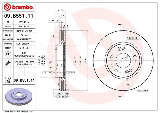 Brembo 09.B551.11 - Əyləc Diski furqanavto.az