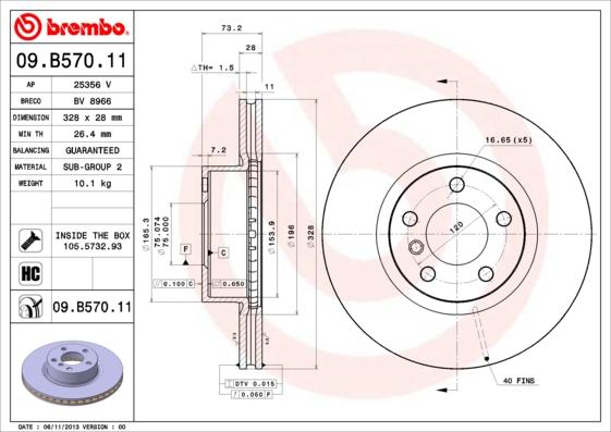 Brembo 09.B570.11 - Əyləc Diski furqanavto.az