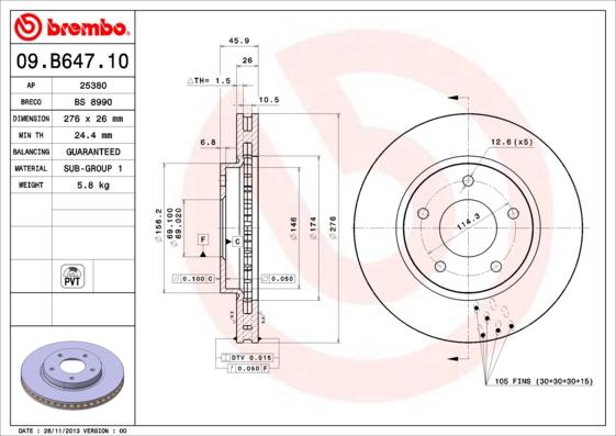 Brembo 09.B647.10 - Əyləc Diski furqanavto.az