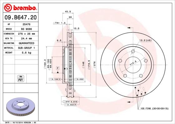 Brembo 09.B647.20 - Əyləc Diski furqanavto.az